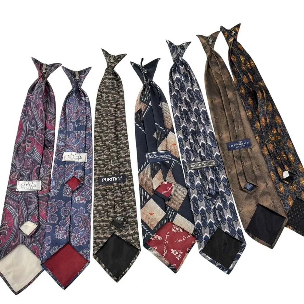 Mixed Multi Color Clip On Necktie Lot Paisley Geometric Retro GrandpaCore